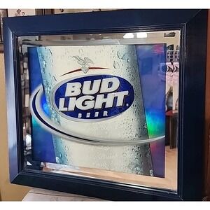 Bud Light Genuine Budweiser Beer Bar Mirror Pub Sign Dive Wall Decor 32.5 x 26.5